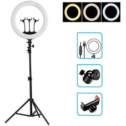  Anillo de luz LED de 18 pulgadas con soporte de trípode, luz de  anillo para selfie de maquillaje regulable para retrato de estudio,  , Vlog, grabación de video con bolsa de