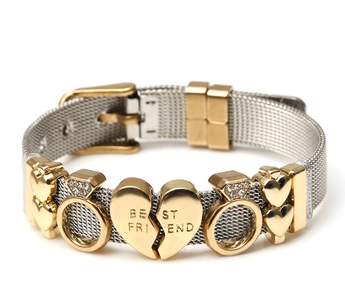 Brazalete metálico acero enchapado corazón dorado