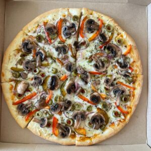 Pizza Vegetariana de 33 cm de diámetro, 8 slices, deliciosos y frescos insumos artesanales