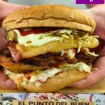 Hamburguesa Hoopers: Doble carne + Jamón + Queso + papas + huevo + ensalada c/palta + cremas + gaseosa